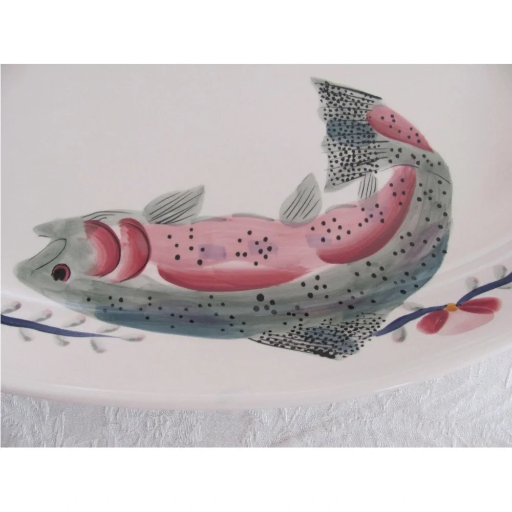 Sara Peterson Fish Design Platter with Pink and Green Details